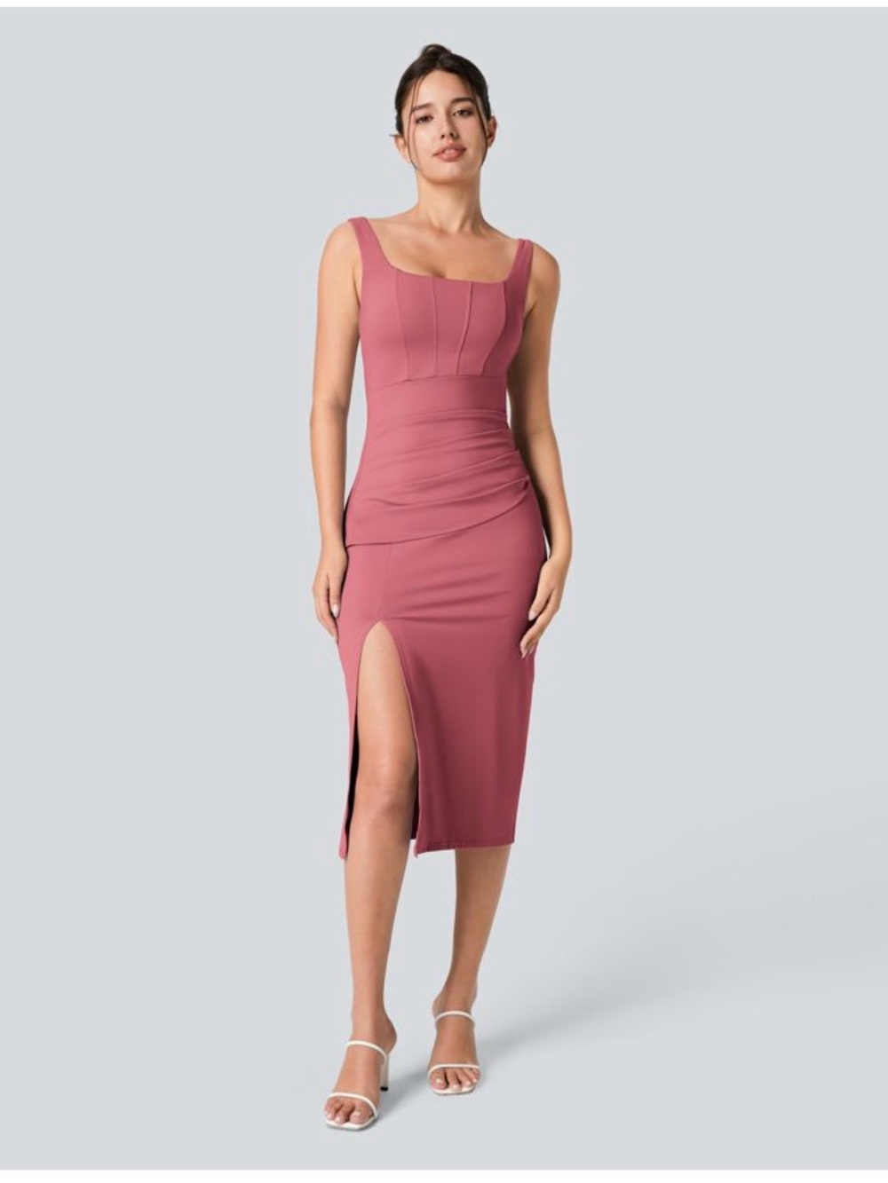 HALARA Rose-Mauve Sleeveless Midi Dress with Side Slit/ worn twice for pictures.